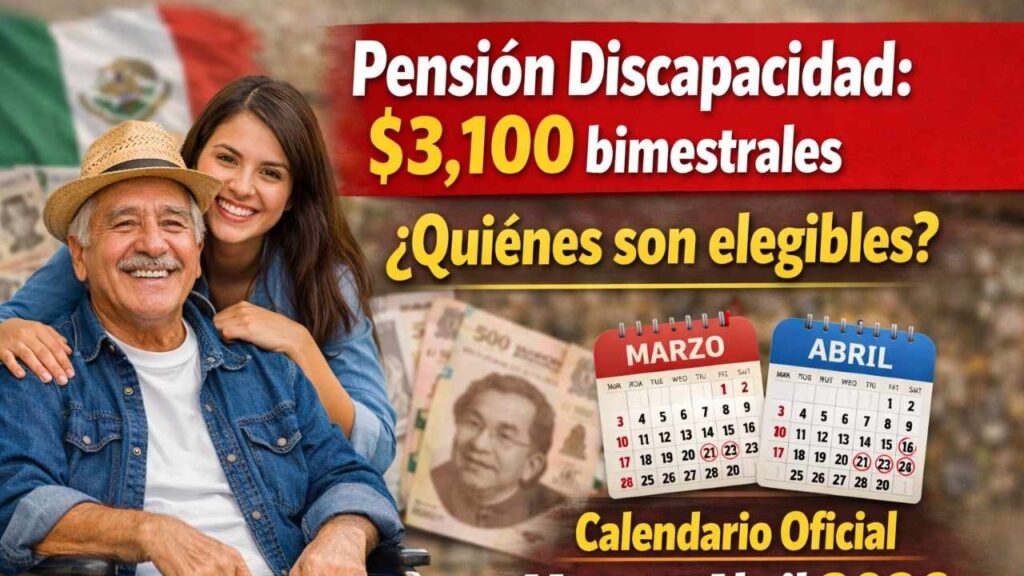 Pensión Discapacidad: $3,100 bimestrales, quiénes son elegibles y calendario oficial marzo–abril 2026
