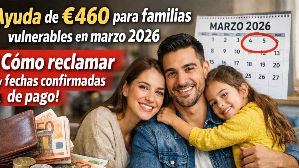 Ayuda de €460 para familias vulnerables en marzo 2026 — cómo reclamar y fechas confirmadas de pago