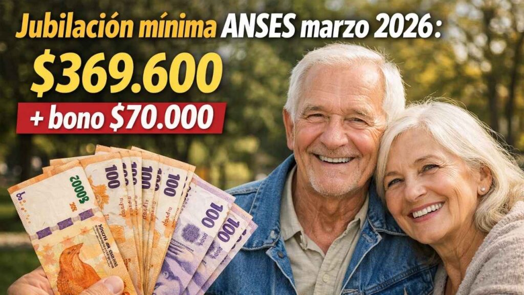 Jubilación mínima ANSES marzo 2026: $369.600 + bono $70.000, cómo acceder y cuándo se paga