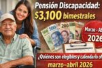 Pensión Discapacidad: $3,100 bimestrales, quiénes son elegibles y calendario oficial marzo–abril 2026