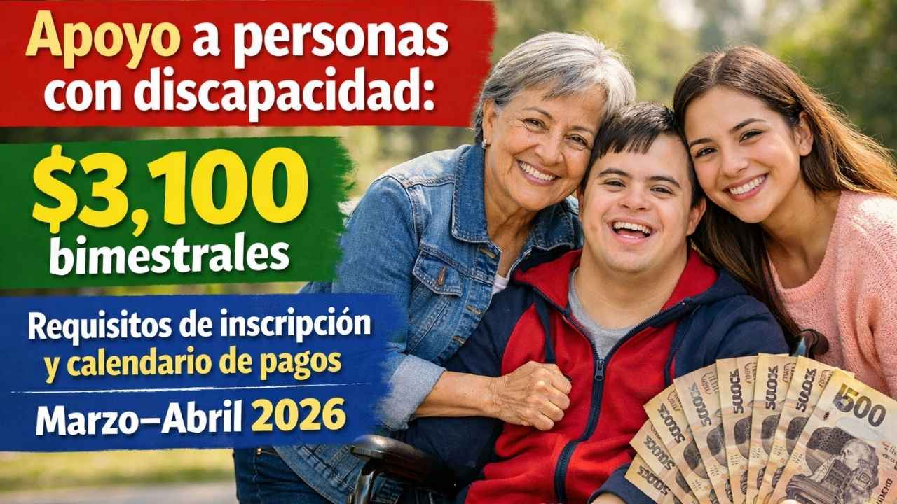 Apoyo a personas con discapacidad: $3,100 bimestrales, requisitos de inscripción y calendario de pagos marzo–abril 2026