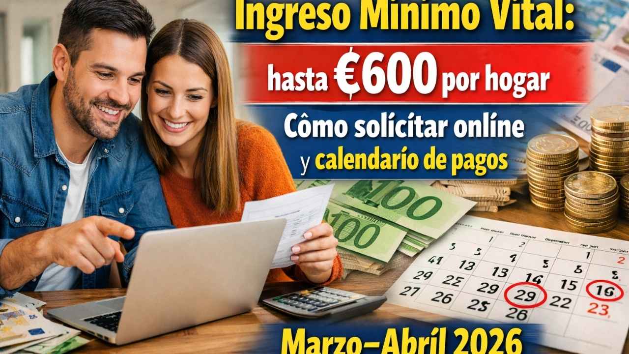 Ingreso Mínimo Vital: hasta €600 por hogar, cómo solicitar online y calendario de pagos marzo–abril 2026Ingreso Mínimo Vital: hasta €600 por hogar, cómo solicitar online y calendario de pagos marzo–abril 2026