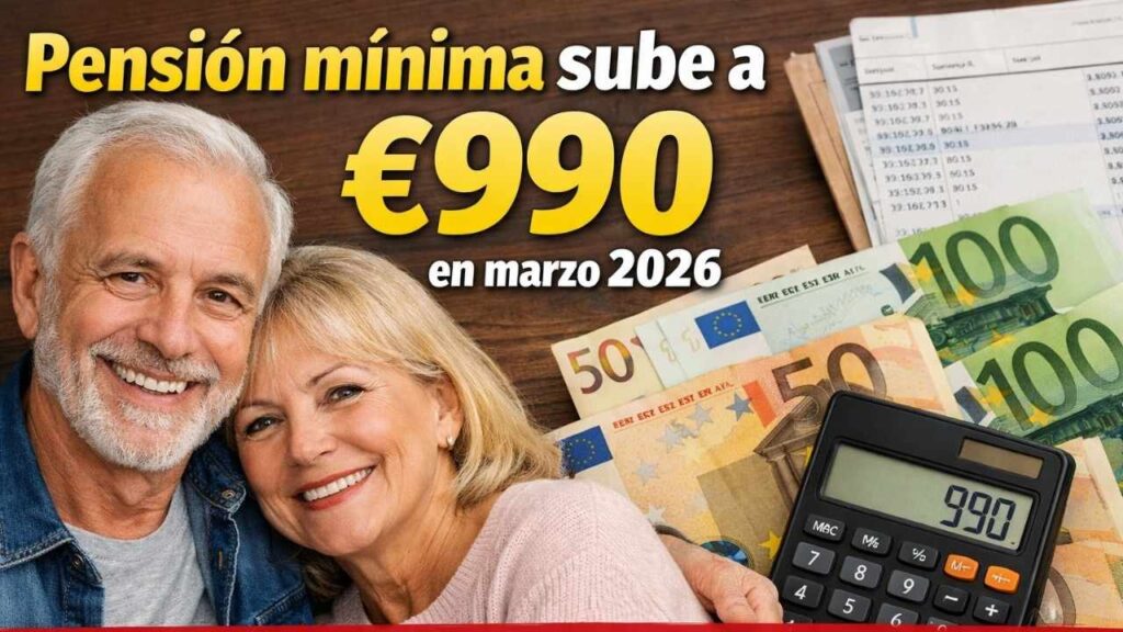 pensión mínima sube a €990 en marzo 2026 — quién la recibe y cómo verificar el depósito